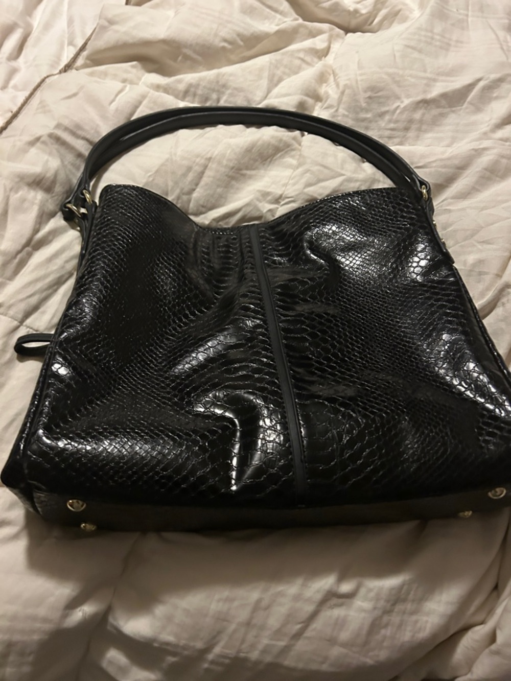 Anne Klein Black Faux-Snake Shoulder Hobo